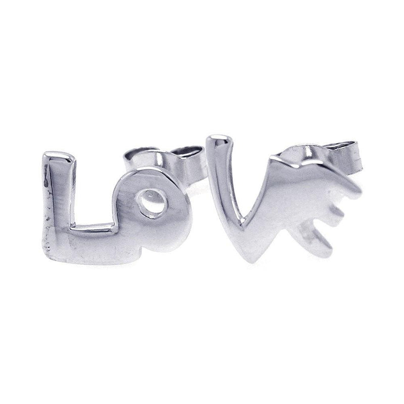 Silver 925 Rhodium Plated Love Stud Earrings - STE00752 | Silver Palace Inc.