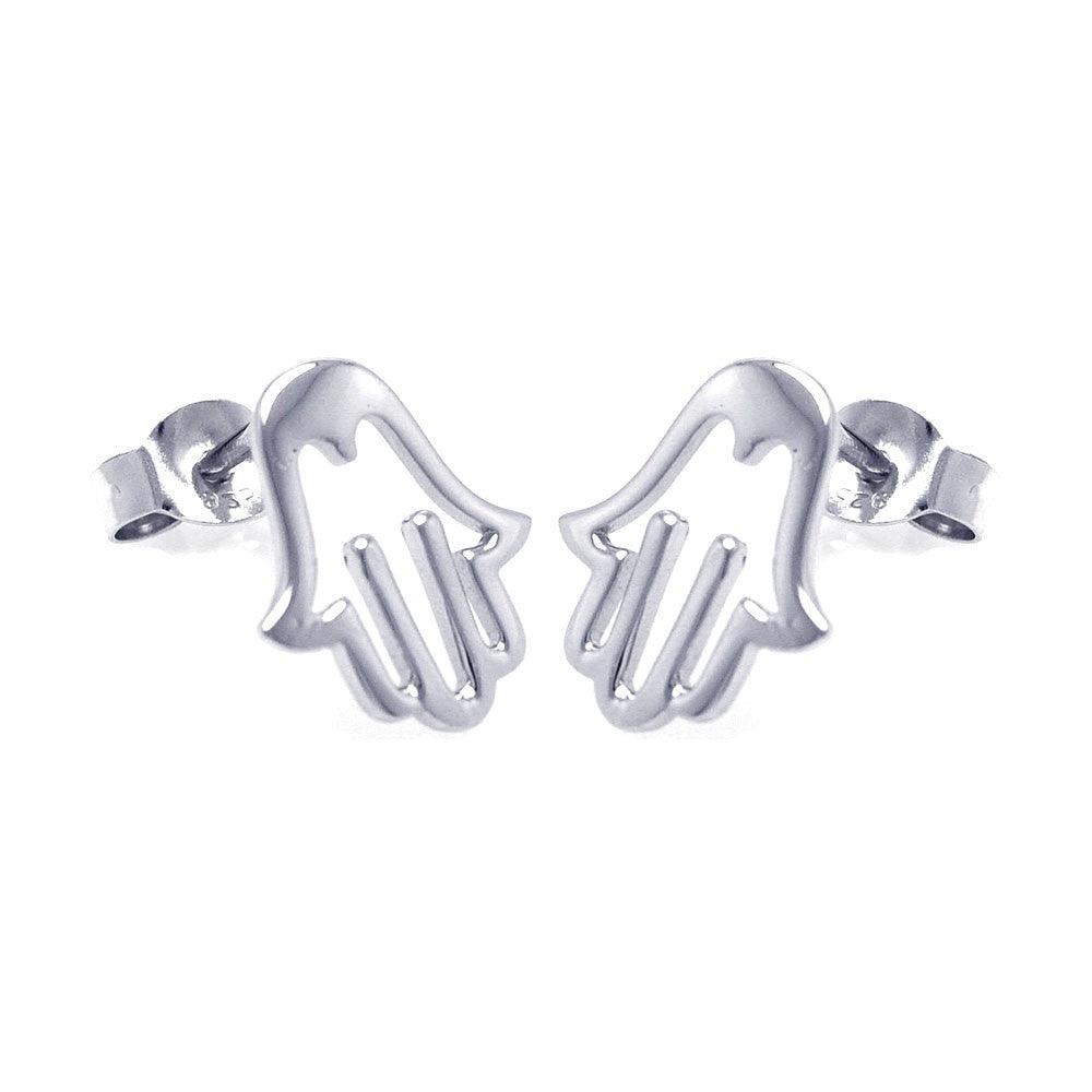 Silver 925 Rhodium Plated Open Hand Stud Earrings - STE00772 | Silver Palace Inc.