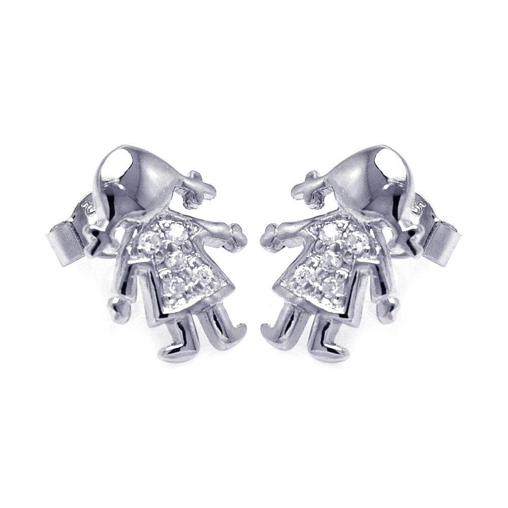 Silver 925 Rhodium Plated Round Clear Cluster CZ Little Baby Girl Stud Earrings - STE00773 | Silver Palace Inc.