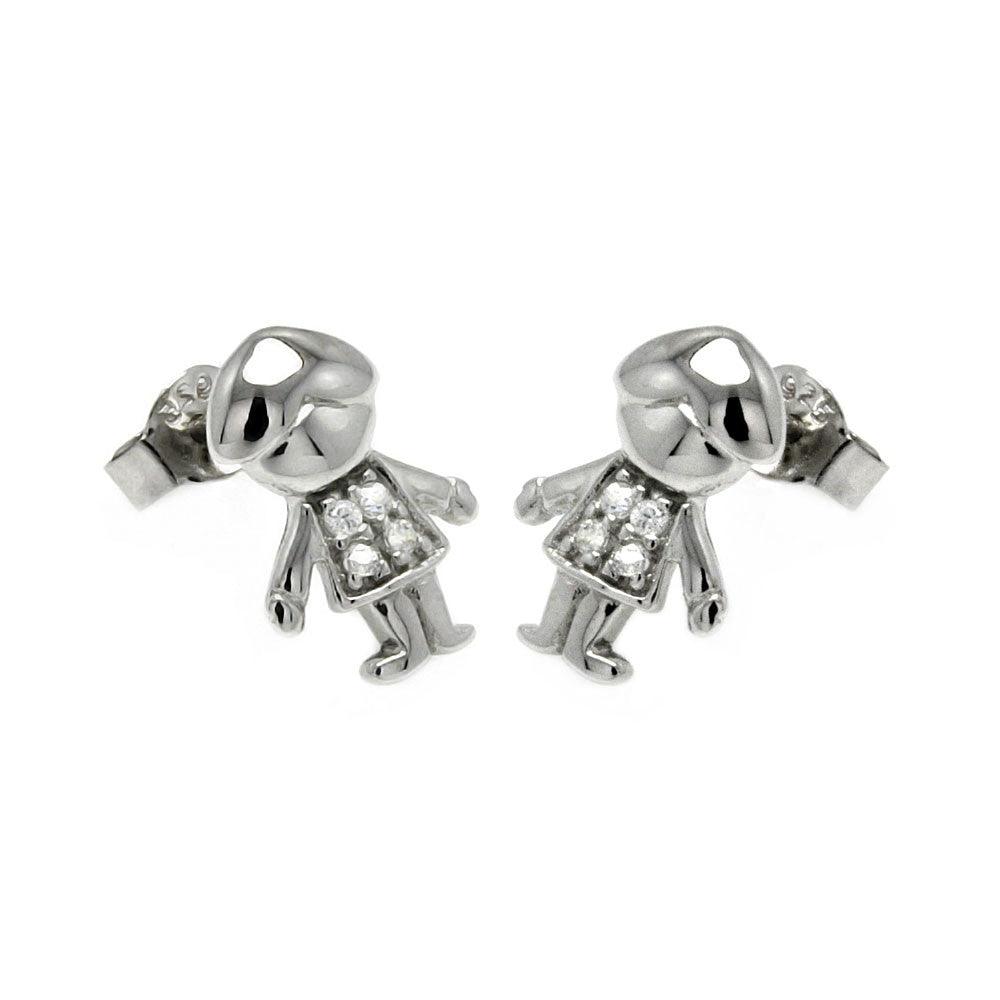 Silver 925 Rhodium Plated Little Boy CZ Stud Earrings - STE00871