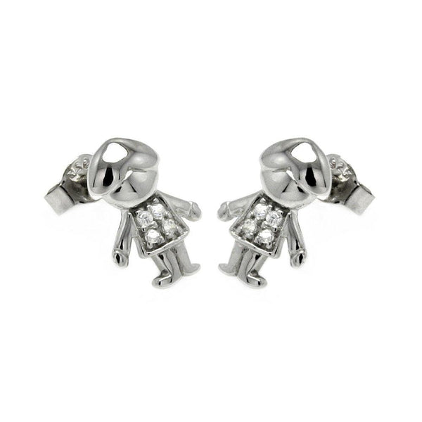Silver 925 Rhodium Plated Little Boy CZ Stud Earrings - STE00871