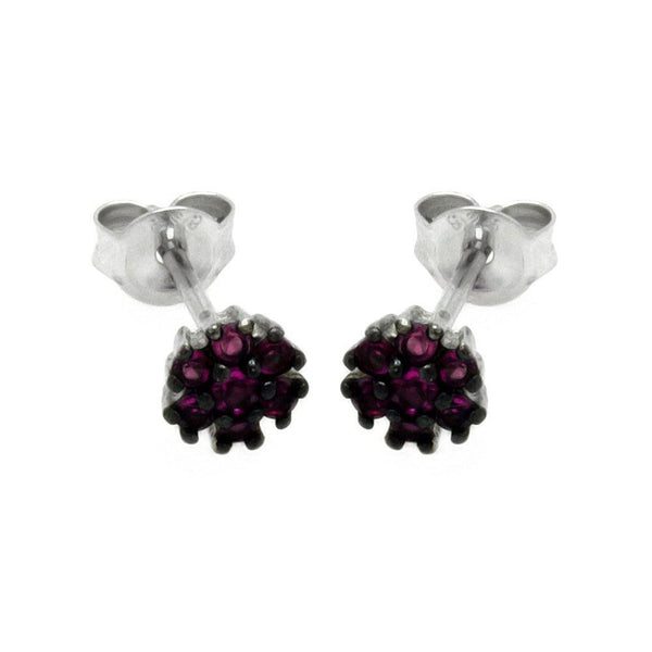 Silver 925 Rhodium Plated Red Round CZ Stud Earrings - STE00885 | Silver Palace Inc.