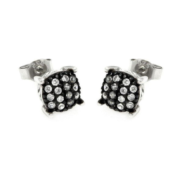 Silver 925 Black and Silver Rhodium Plated Round Clear Small CZ Post Earrings - STE00891 | Silver Palace Inc.