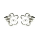 Silver 925 Rhodium Plated Open Star Pearl Stud Earrings - STE00894 | Silver Palace Inc.