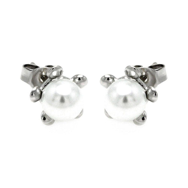 Silver 925 Rhodium Plated Five Ball Big Pearl Stud Earrings - STE00895 | Silver Palace Inc.