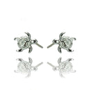 Silver 925 Rhodium Plated Turtle CZ Stud Earrings - STE00907 | Silver Palace Inc.