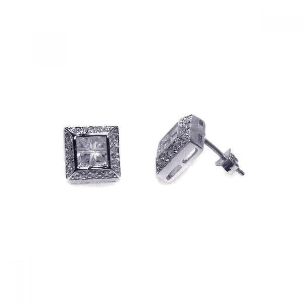 Silver 925 Rhodium Plated CZ Stud Earrings - STEM040 | Silver Palace Inc.
