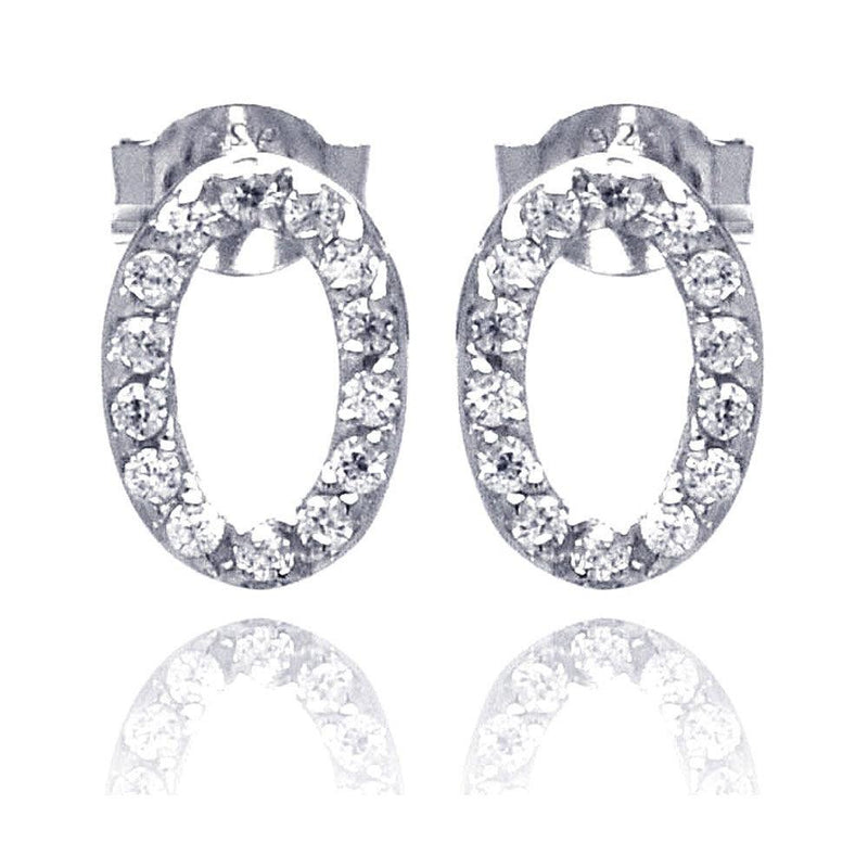 Silver 925 Rhodium Plated Round Oval Letter O CZ Stud Earrings - STE00505 | Silver Palace Inc.