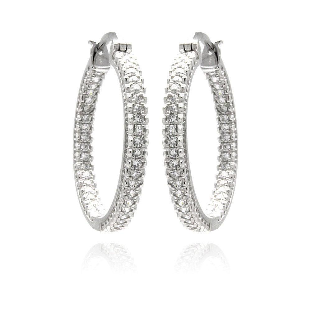 Silver 925 Rhodium Plated Micro Pave Clear CZ Hoop Earrings - ACE00061 | Silver Palace Inc.