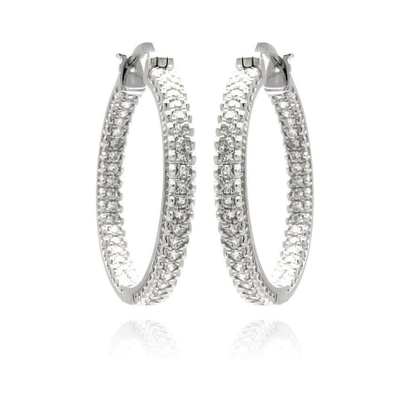 Silver 925 Rhodium Plated Micro Pave Clear CZ Hoop Earrings - ACE00061 | Silver Palace Inc.