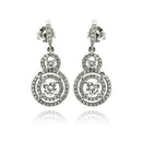 Silver 925 Rhodium Plated Micro Pave Clear Graduated Circle CZ Dangling Stud Earrings - ACE00073 | Silver Palace Inc.