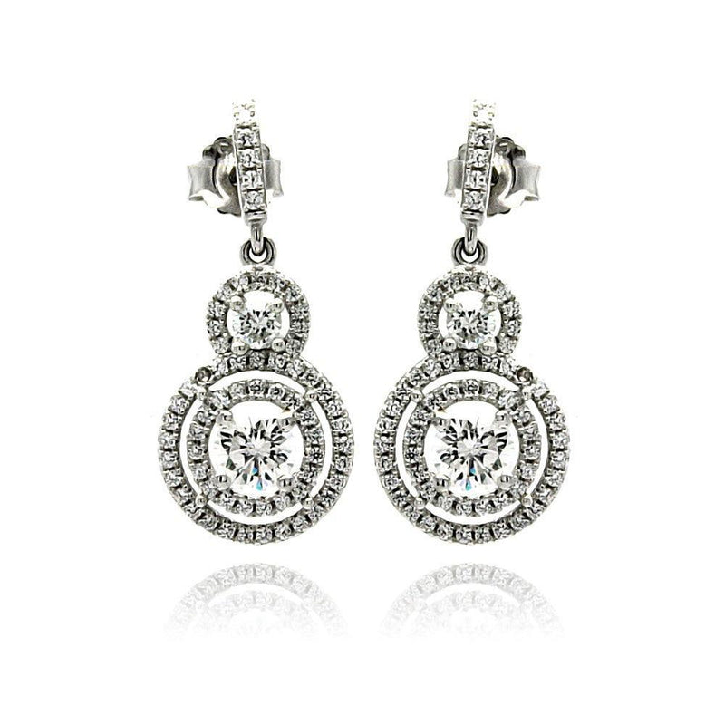 Silver 925 Rhodium Plated Micro Pave Clear Graduated Circle CZ Dangling Stud Earrings - ACE00073 | Silver Palace Inc.