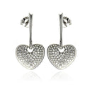 Silver 925 Rhodium Plated Micro Pave Clear Heart CZ Dangling Stud Earrings - ACE00075 | Silver Palace Inc.