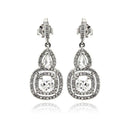 Silver 925 Rhodium Plated Micro Pave Clear Teardrop Square CZ Dangling Stud Earrings - ACE00076 | Silver Palace Inc.