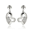 Silver 925 Rhodium Plated Micro Pave Clear Heart Inlay CZ Dangling Earrings - ACE00077 | Silver Palace Inc.