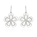 Closeout-Silver 925 Rhodium Plated Open Flower CZ Dangling Hook Earrings - BGE00232 | Silver Palace Inc.