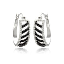 Silver 925 Rhodium Plated White Enamel Black Stripe CZ Hoop Earrings - BGE00242 | Silver Palace Inc.