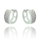 Silver 925 Rhodium Plated Round CZ Inlay Hoop Earrings - BGE00287 | Silver Palace Inc.