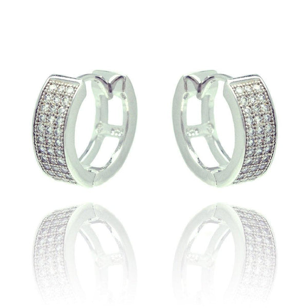 Silver 925 Rhodium Plated Round CZ Inlay Hoop Earrings - BGE00287 | Silver Palace Inc.