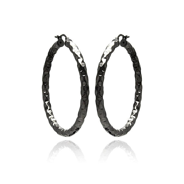 Closeout-Silver 925 Black Rhodium Plated Hoop Earrings - ITE00021BLK | Silver Palace Inc.