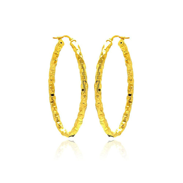 Closeout-Silver 925 Gold Plated Oval Hoop Earrings - ITE00022GP | Silver Palace Inc.