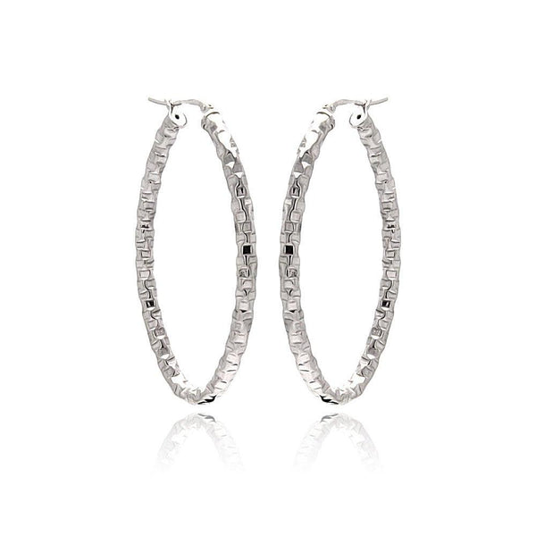 Closeout-Silver 925 Rhodium Plated Oval Hoop Earrings - ITE00022RH | Silver Palace Inc.
