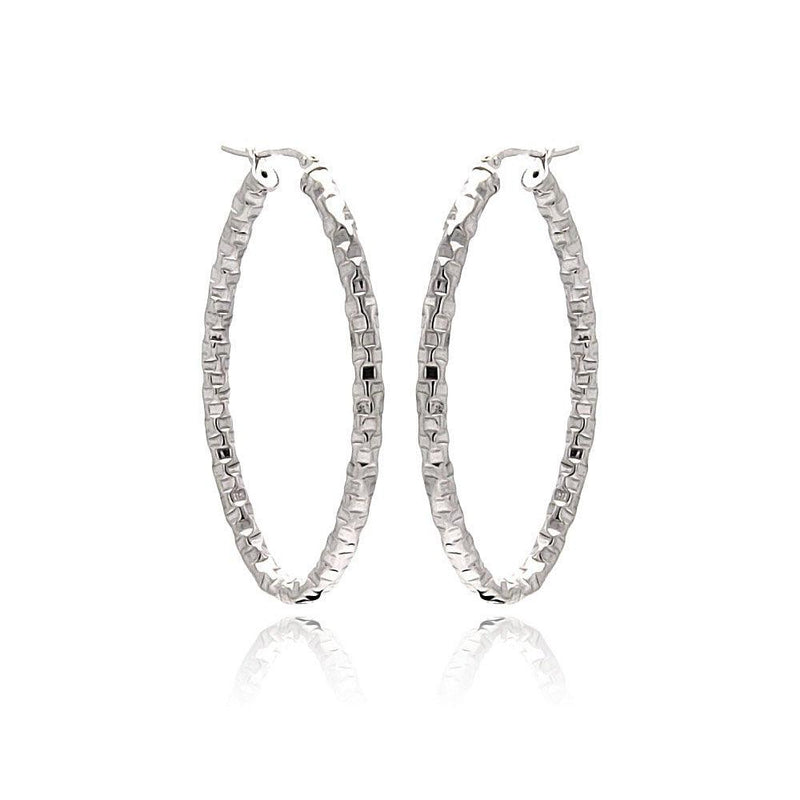 Closeout-Silver 925 Rhodium Plated Oval Hoop Earrings - ITE00022RH | Silver Palace Inc.