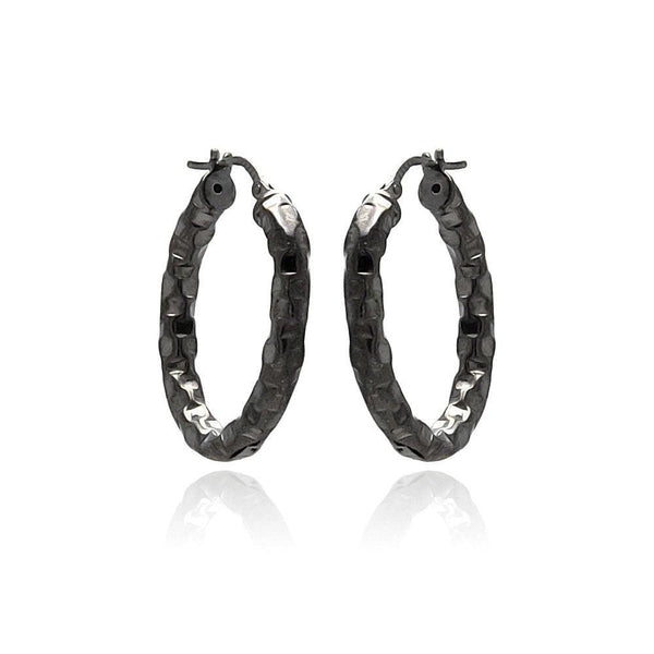 Closeout-Silver 925 Black Rhodium Plated Oval Hoop Earrings - ITE00024BLK | Silver Palace Inc.