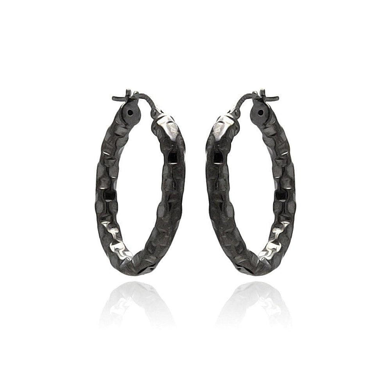 Closeout-Silver 925 Black Rhodium Plated Oval Hoop Earrings - ITE00024BLK | Silver Palace Inc.