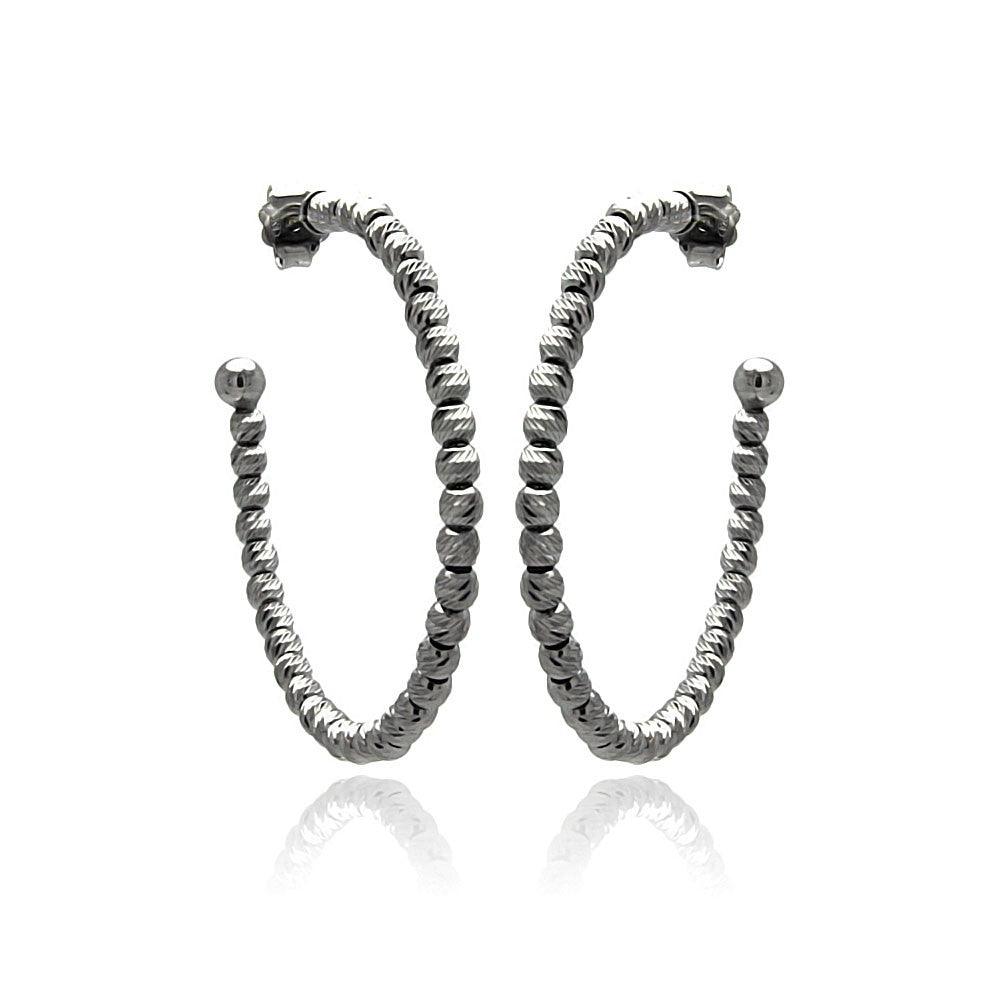 Closeout-Silver 925 Black Rhodium Plated Italian Fine Bead Hoop Earrings - ITE00037BLK | Silver Palace Inc.