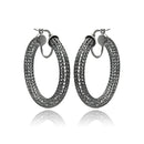 Closeout-Silver 925 Black Rhodium Mesh Plated Hoop Earrings - ITE00039BLK | Silver Palace Inc.