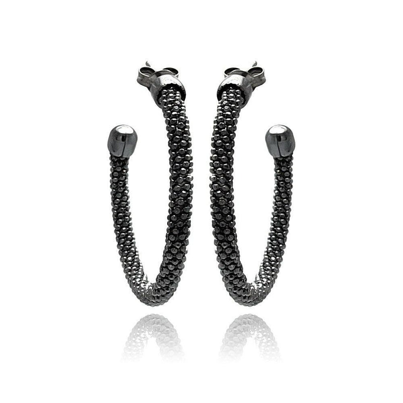 Closeout-Silver 925 Black Rhodium Plated Hoop Earrings - ITE00042BLK | Silver Palace Inc.
