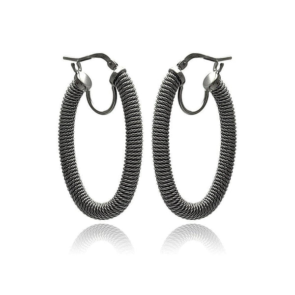 Closeout-Silver 925 Black Rhodium Plated Hoop Earrings - ITE00044BLK | Silver Palace Inc.