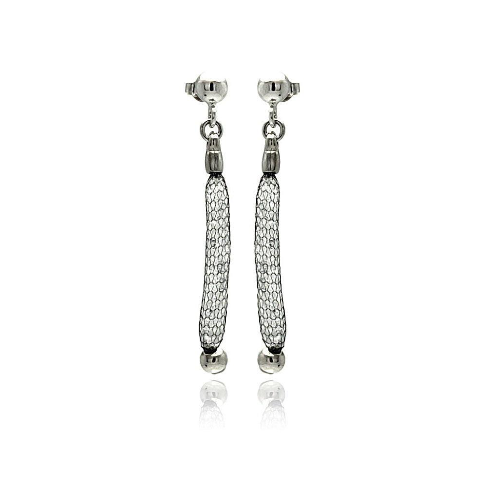 Closeout-Silver 925 Rhodium Plated Dangling Mesh Stud Earrings - ITE00046BLK | Silver Palace Inc.