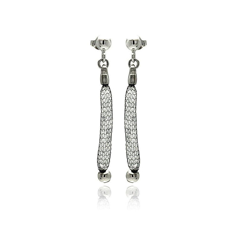 Closeout-Silver 925 Rhodium Plated Dangling Mesh Stud Earrings - ITE00046BLK | Silver Palace Inc.
