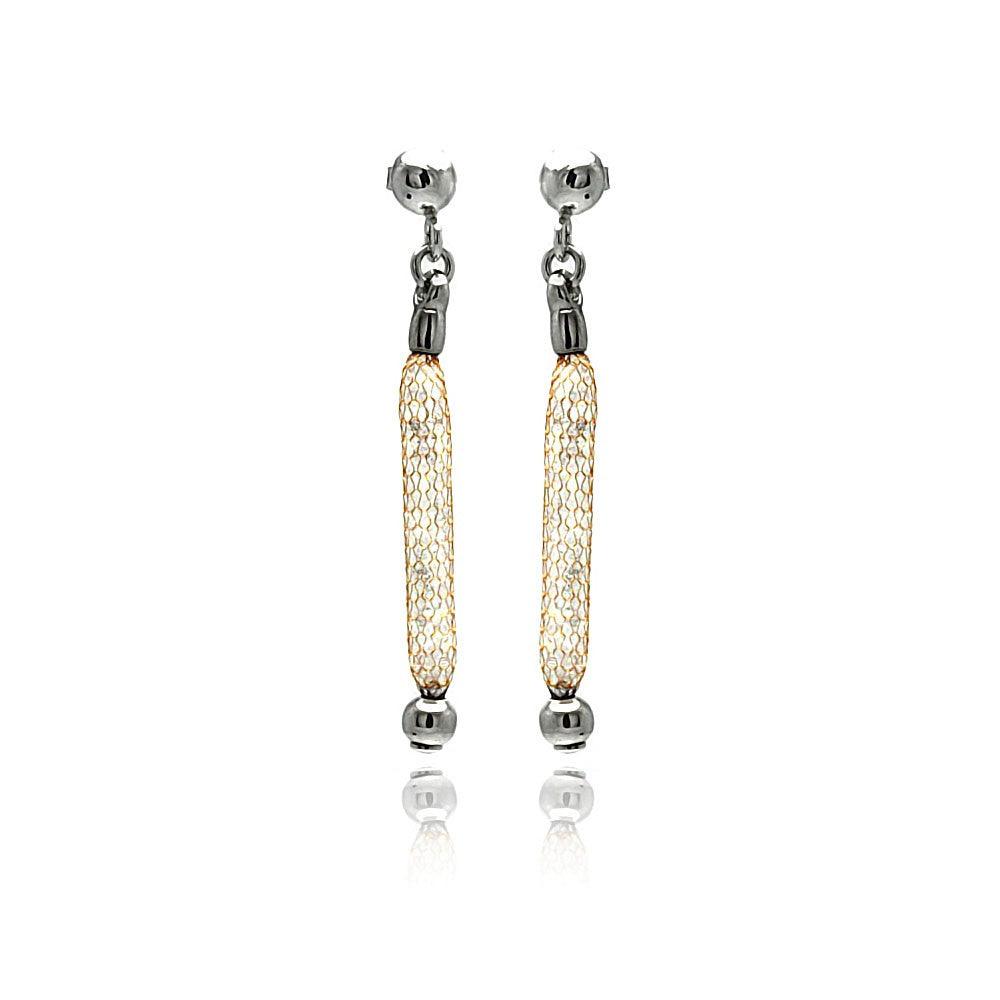 Closeout-Silver 925 Rose Gold Plated Dangling Mesh Stud Earrings - ITE00046RGP | Silver Palace Inc.