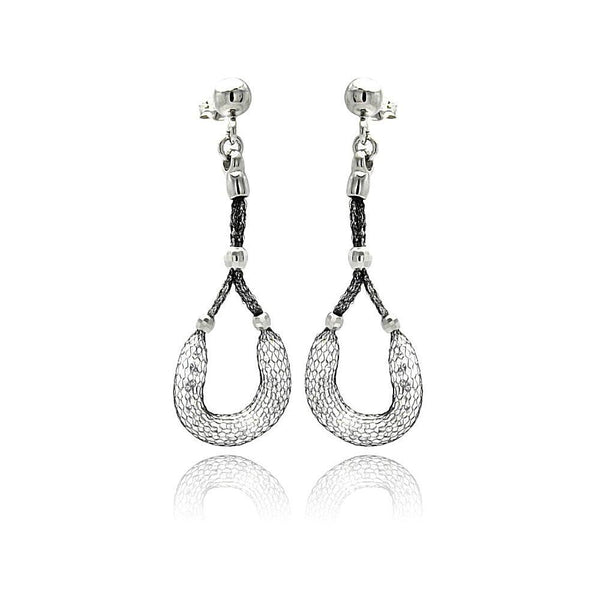 Closeout-Silver 925 Black Rhodium Plated Dangling Horse Shoe Design Mesh Stud Earrings - ITE00050BLK | Silver Palace Inc.
