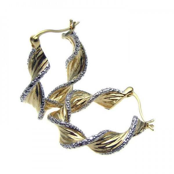 Silver 925 Gold Rhodium Plated Twisted Ornament CZ Hoop Earrings - STE00641 | Silver Palace Inc.