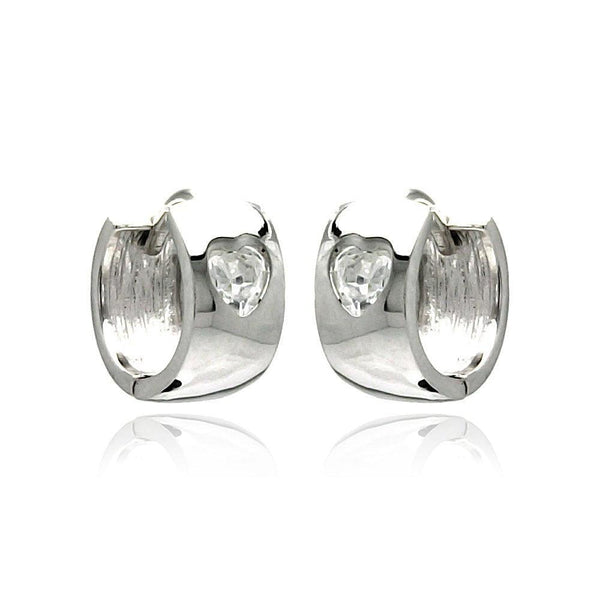 Silver 925 Rhodium Plated Hear Clear CZ huggie hoop Earrings - STE00879 | Silver Palace Inc.