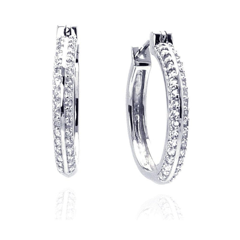 Silver 925 Rhodium Plated Micro Pave Clear CZ Hoop Earrings - ACE00013 | Silver Palace Inc.