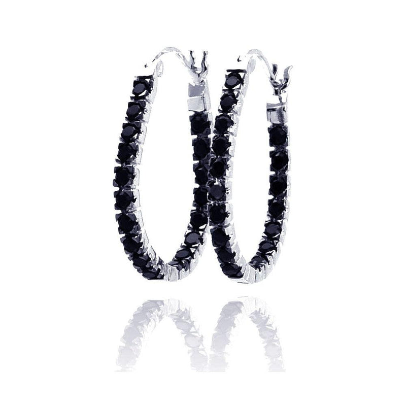 Silver 925 Black Rhodium Plated CZ Hoop Earrings - BGE00073 | Silver Palace Inc.