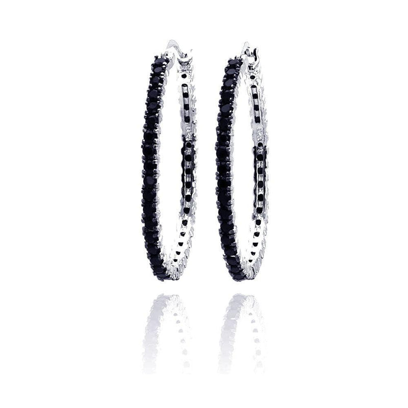 Silver 925 Black and Silver Rhodium Plated CZ Dangling Earrings - BGE00074 | Silver Palace Inc.