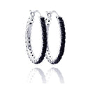 Silver 925 Black and Silver Rhodium Plated CZ Hoop Earrings - BGE00075 | Silver Palace Inc.