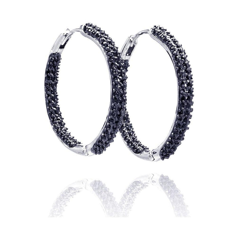 Closeout-Silver 925 Black Rhodium Plated CZ Hoop Earrings - BGE00078 | Silver Palace Inc.