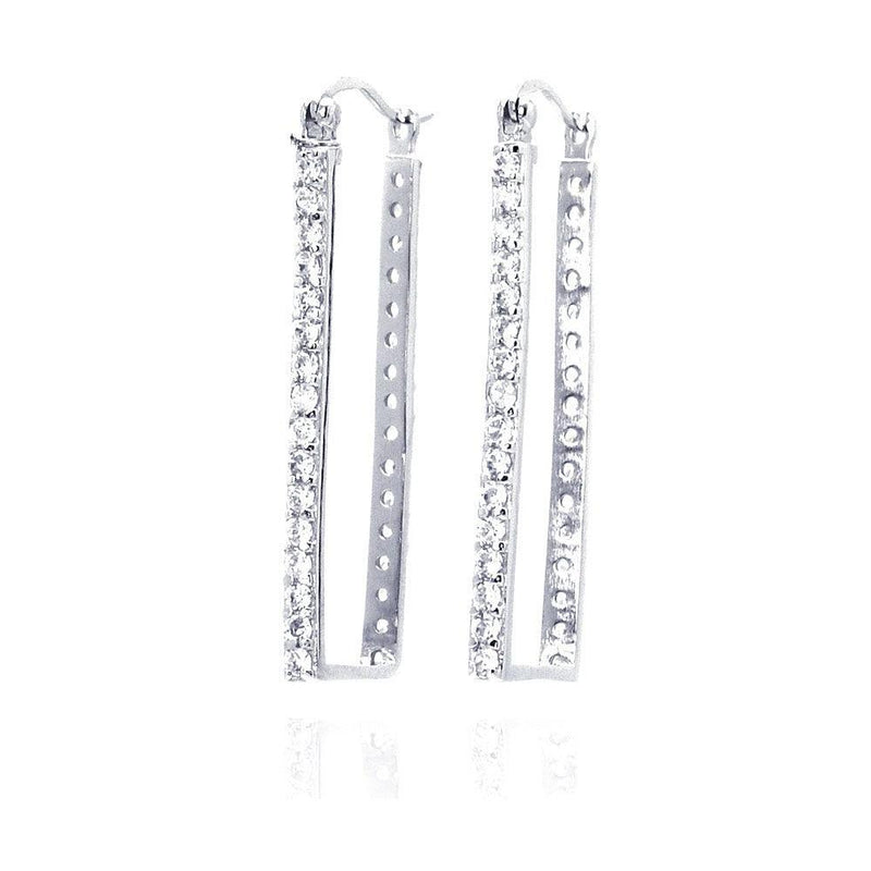 Closeout-Silver 925 Rhodium Plated CZ Rectangular Hoop Earrings - STE00032 | Silver Palace Inc.
