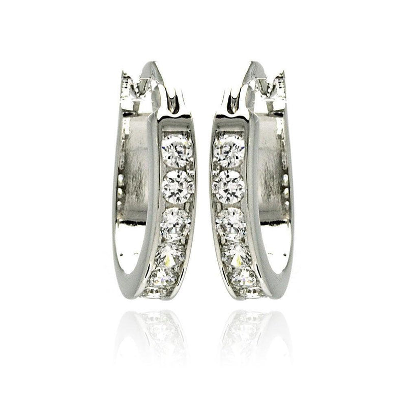 Silver 925 Rhodium Plated CZ Hoop Earrings - STE00076 | Silver Palace Inc.