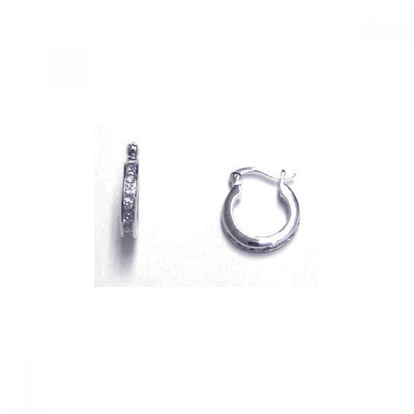 Silver 925 Rhodium Plated Channel Clear CZ huggie hoop Earrings - AAE00005-10MM | Silver Palace Inc.
