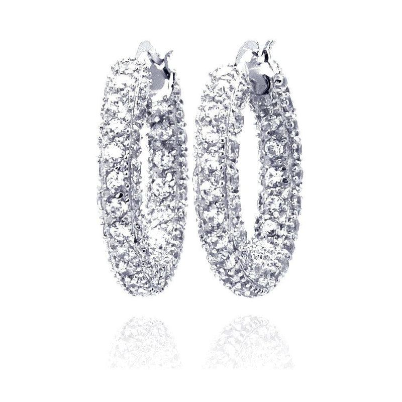 Closeout-Silver 925 Rhodium Plated Rift Cluster CZ Hoop Earrings - STE00206 | Silver Palace Inc.