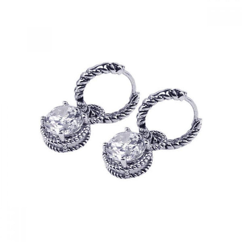 Silver 925 Rhodium Plated Round CZ Dangling Hoop Earrings - STE00434 | Silver Palace Inc.