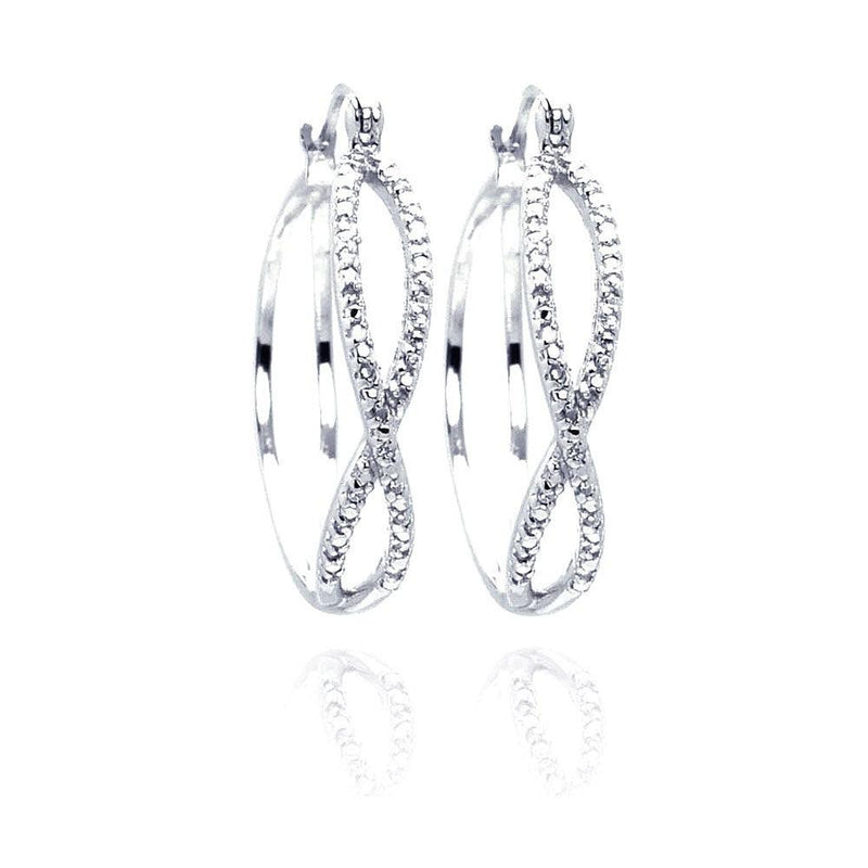 Silver 925 Rhodium Plated Number Eighth CZ Hoop Earrings - STE00439 | Silver Palace Inc.